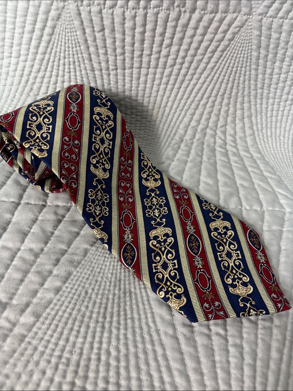 Classic Navy and Burgundy Striped Medallion Tie